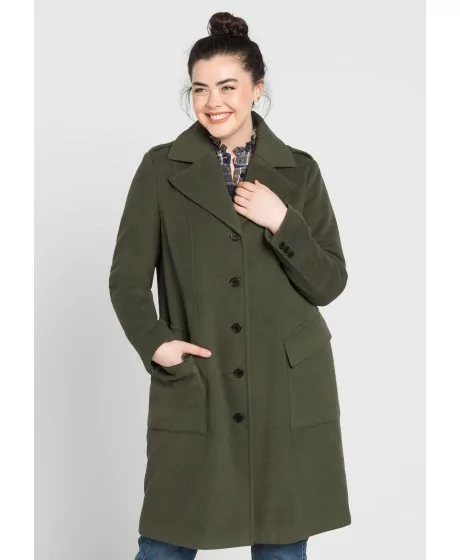 Klassikaline Sheego mantel V-kaeluse ja voldikutega