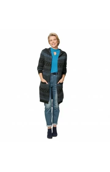 MONA jacquard-kootud kampsun kapuutsi ja taskutega